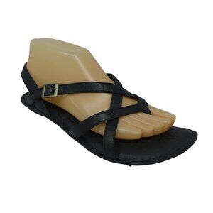 Born Black Leather Open Toe Strappy Slingback Thong Flat Sandals Womens 8